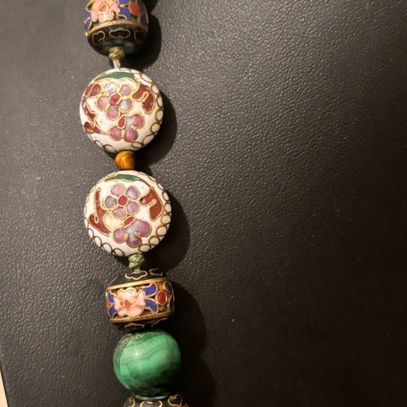 Fabulous Vintage chinese Cloisonné and malachite long necklace - Picture 8 of 8